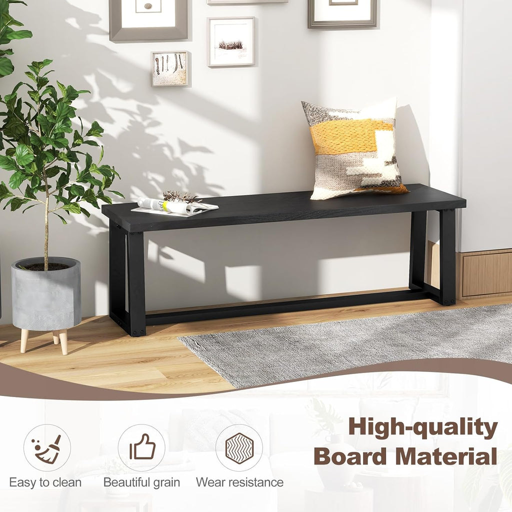 Giantex 56.5" L Wood Dining Bench, Industrial Table Bench w Metal Frame, Adjustable Footpads, 440LBS Load Capacity, Farmhouse Bench for Kitchen, Dining, Living Room, Entryway (Black, Rectangular)