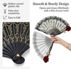 Gothic Lace Folding Hand Fan with Red Rose & Cross, Vintage Black Floral Fan for Lolita, Cosplay, Halloween, and Wedding, Elegant Victorian Style Fan for Women