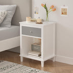 Kids Nightstand with One Drawer Modern Kids Bedside Table with Open Storage Shelf Wood End Side Table Toddler Nightstand for Bedroom Living Room (Grey)