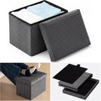 Thyle Storage Ottoman with Lid, Foldable Foot Rest Stool with Hidden Storage, Corduroy Ottoman for Living Room Bedroom Dorm Under Desk, 16x12x12 Inch(Grey)