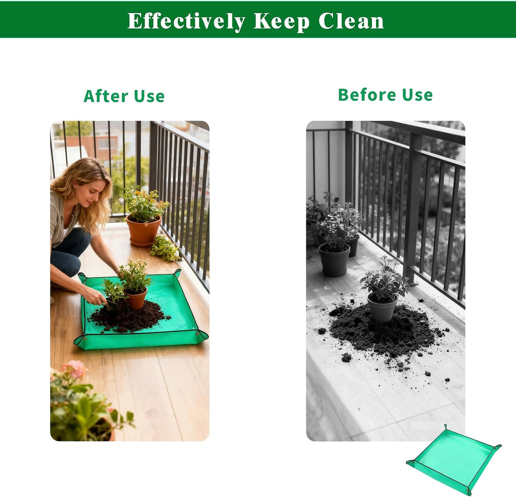 3Packs Repotting Mat, 26.8x26.8 Inch Thickened High Density PE Waterproof Gardening Tray for Plant Transplanting, Portable Foldable Potting Soil Mat with Storage Bag for Indoor Outdoor Plant Care