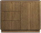 Teamson Home 42'' W Scandinavian Style Sideboard with 3 Drawer 1 Door and Adjustable Shelf, Solid Wood Frame, Push to Open and Acacia Veneer Living Room Storage Furniture in Greige