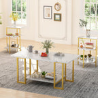 Lamerge Coffee Table Set of 3,Rectangle Coffee Table&2 Accent Table,Faux Marble Tabletop,3 Piece Living Room Table Sets with Multi Tier Storage, for Small Space, Apartment,White & Gold (LCTS-wg)
