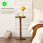 Small Round SideTable, Drink Table Martini Table for Small Spaces, Tall End Table with Solid Wood Leg, Pedestal Side Table for Living Room Sofa Bedroom Bedside (Dark Walnut)