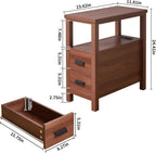 Farmhouse Side Table with Charging Station and 2 Drawers, Antique Nightstand with Open Shelf, Bedside Table for Bedroom and Living Room (Drawer Charger, Walnut)