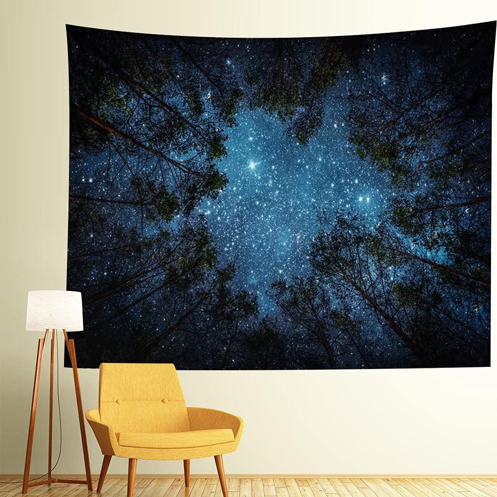 Llamazing Forest Tapestry Home Decor Landscape Living Room Bedroom Decoration Magic Tapestry Curtain (Looking Up at The Stars, 78''L×60''W)