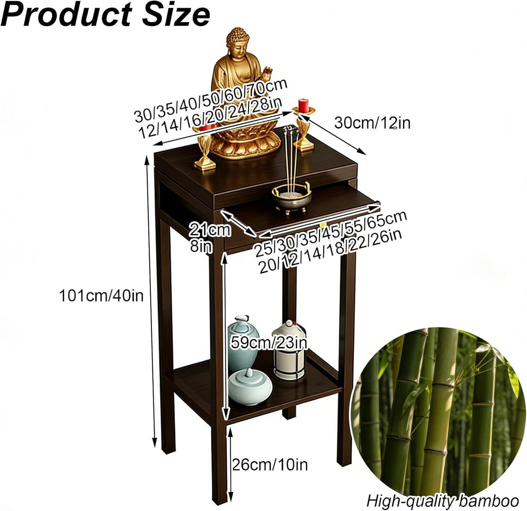Meditation Buddhist Altar Table, Entry Console Table with Storage, Bamboo Pooja Mandir, Chinese Altar Pooja Table for Incense and Pray(30x30x101cm/12x12x40in)
