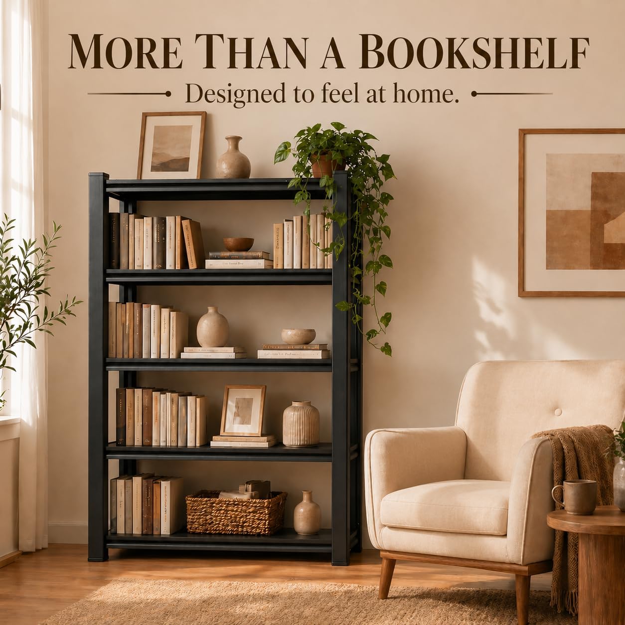 4 Tier Metal Bookshelf, Adjustable Tall Bookcase, Heavy Duty 2400 LBS Modern Deep Book Shelf, Bolt-Free Storage Shelves for Living Room, Home Office, Garage, 31.5" Wx 11.8" Dx 44.1" H