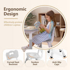 Kinder King Kids Table & 4 Chairs Set, Height Adjustable Children Activity Table w/Graffiti Tabletop, Toddler Furniture Set for Classroom, Daycare, Home, Age 3+, Grey
