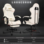 Gaming Chair, Heavy Duty Ergonomic Computer Gaming Chairs, High Back Video Game Chairs, 400 lbs Lumbar Support Linked Armrests Adult sillas Gamer with Retractable Footrest (Off-White)