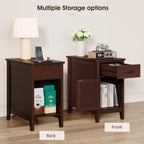 Side Table Set of 2 with Charging Station, 23.6" Tall End Table with Flip-Top Hidden Outlets & USB-C Port, Narrow Nightstand with Drawer and Storage Cabinet for Bedroom, Living Room,Small Spaces