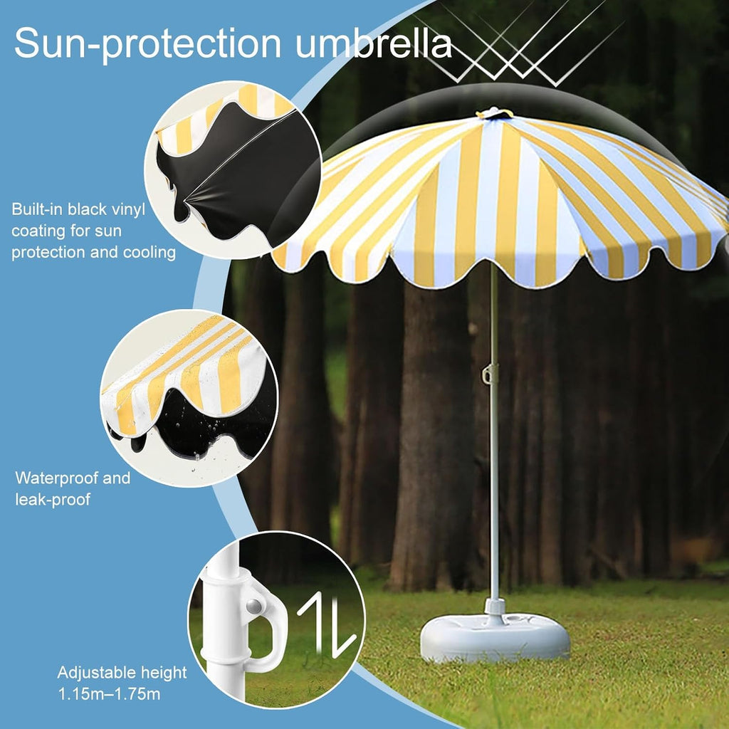 Kids Lounge Chair Outdoor, Kids Lounge Chair, Removable Striped Fabric Cushions, Outdoor Folding Deck Chair with Parasol, Portable & Lightweight for Backyard, Poolside(Blue)