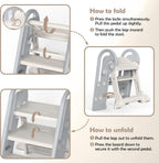 Onasti Adjustable Toddler Step Stool with Handles, Converts from 3-Step to 2-Step as Kids Grow, Non-Slip Safety Stool for Bathroom Sink, Kitchen Counter, Potty Training and Everyday Household Use-Grey