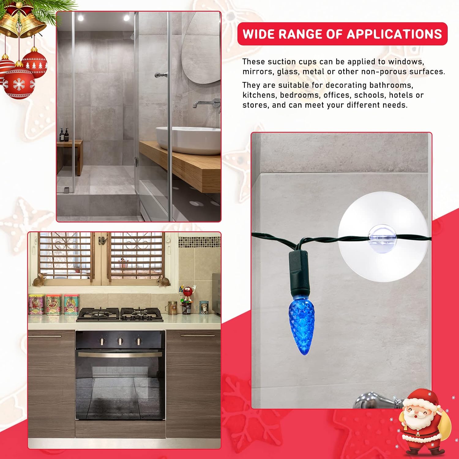 Sieral 50 Pieces Christmas Light Suction Cups Hooks for Glass Window Christmas Mini Suction Cup Clips Light String Heavy Duty Hooks Holder Plastic Shower Caddy Connectors for Xmas Kitchen Bathroom