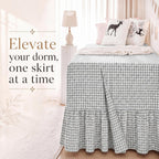Tudomro Green Dorm Bed Skirt Twin XL 32 Inch Drop, Gingham Check with Ruffled Hem, Split Corners Microfiber Bed Skirts Soft Fabric Bedskirt for Dorm Bedrooms Easy to Install Clean