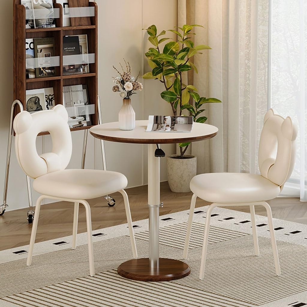 YCKEGEW TV Tray Side Table for Couch,360° Swivel Adjustable Height End Table Laptop Desk Round Snack Table for Sofa, Bed or Chair, Accent Pedestal Table(White Leather)
