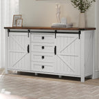LUXOAK 60" Sideboard Buffet Cabinet with Storage Drawers for Kitchen, Dining Room, Rustic White