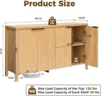 HOMMPA 55'' Sideboard Buffet Cabinet with Storage Fluted Sideboard Buffet with Adjustable Shelves Coffee Bar Console Table Cabinet for Hallway Entryway Living Room or Kitchen Natural
