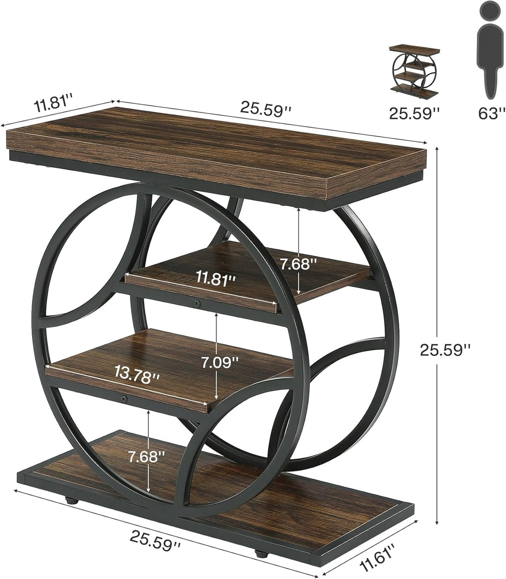 Tribesigns 25-Inch End Table for Living Room, Small Side Table with 4-Tier Storage Shelf, Narrow Industrial Nightstand with Geometric Metal Frame, for Home Bedroom Small Space