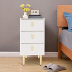 3-Layers Narrow Bedside Table, Space-Saving Living Room End Table with 3 Drawers, Leather Small Solid Wood Side Table with Support Legs for Small Spaces Bedroom (Off-White)