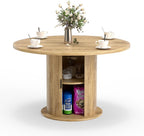 47" Round Dining Table for 4-6, Kitchen Table Dinner Table with 2-Layer Hidden Storage and Wood Slide Door,Space Saving for Small Spaces, Mid-Century Modern Circle Design(Oak Color)
