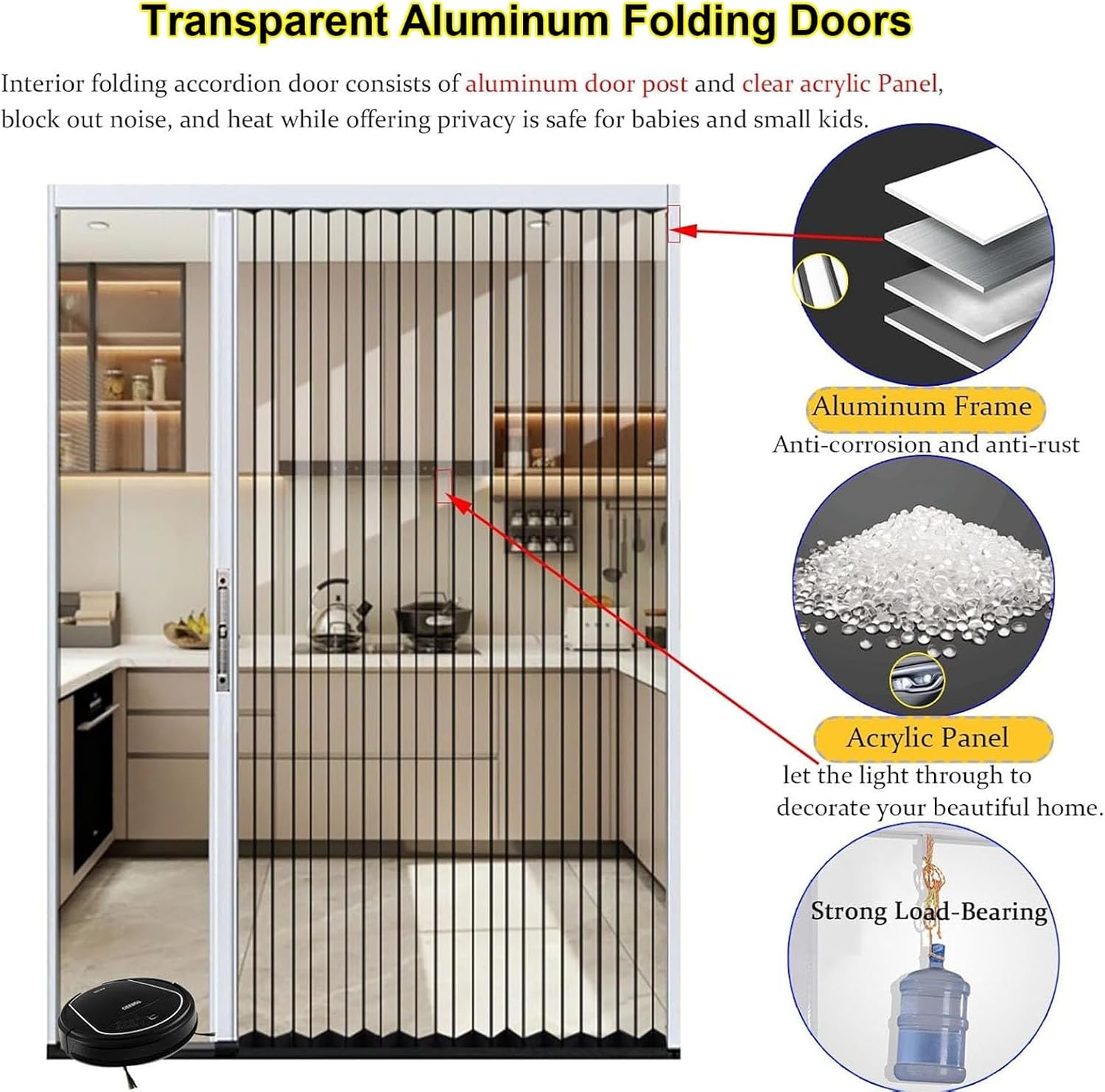 Folding Shower Partition Door 115x203cm/45.3x79.9in, 200-210cm Tall, Waterproof Accordion Retractable Temp Lock Divider for Hotel Apartment Bathroom/Kitchens