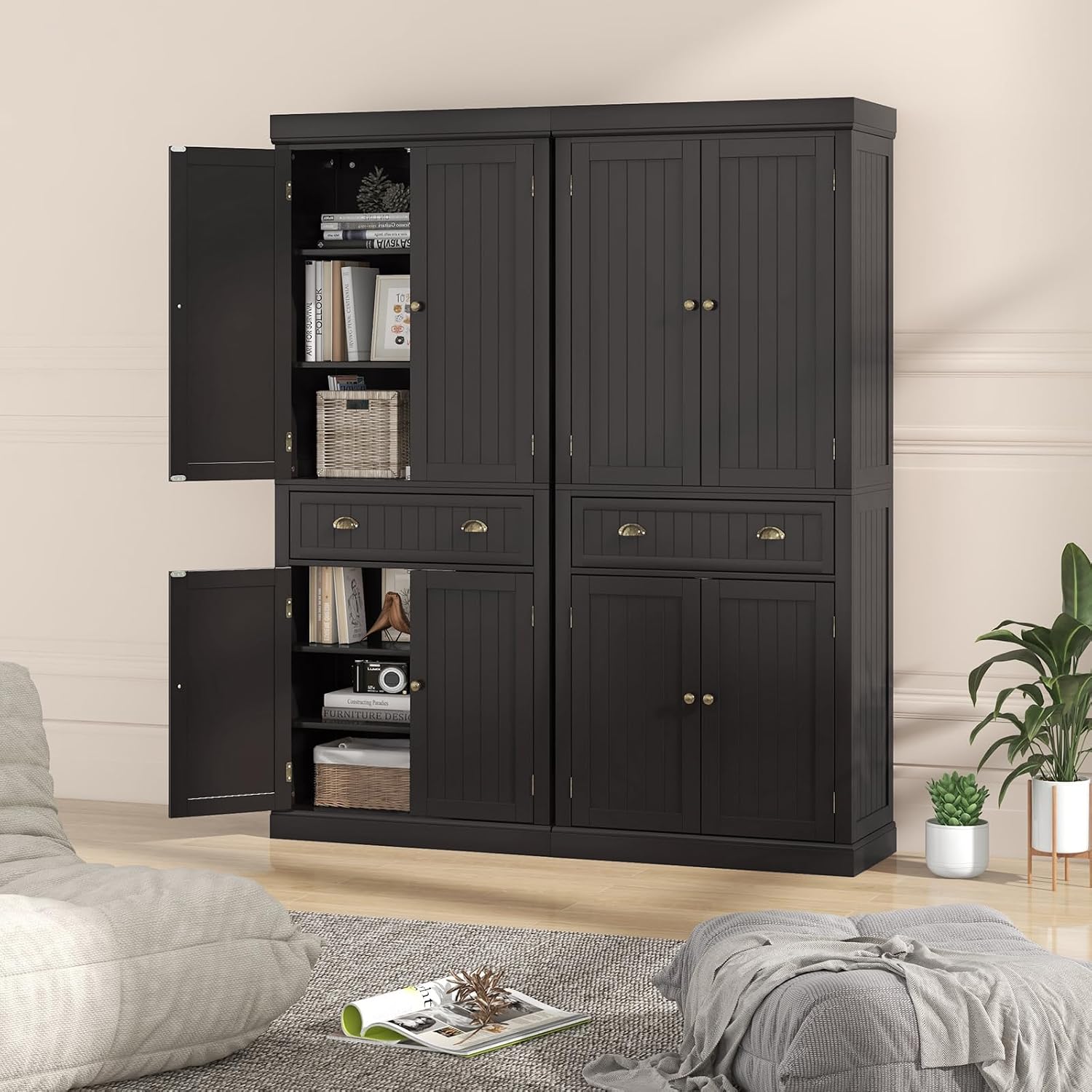 Tangkula 72" H Kitchen Pantry Cupboard Cabinet, Traditional Freestanding Large Tall Storage Cabinet with 2 Cabinets and Drawer, Adjustable Shelves, for Living Room Kitchen, 30 x 16 x 72 Inch