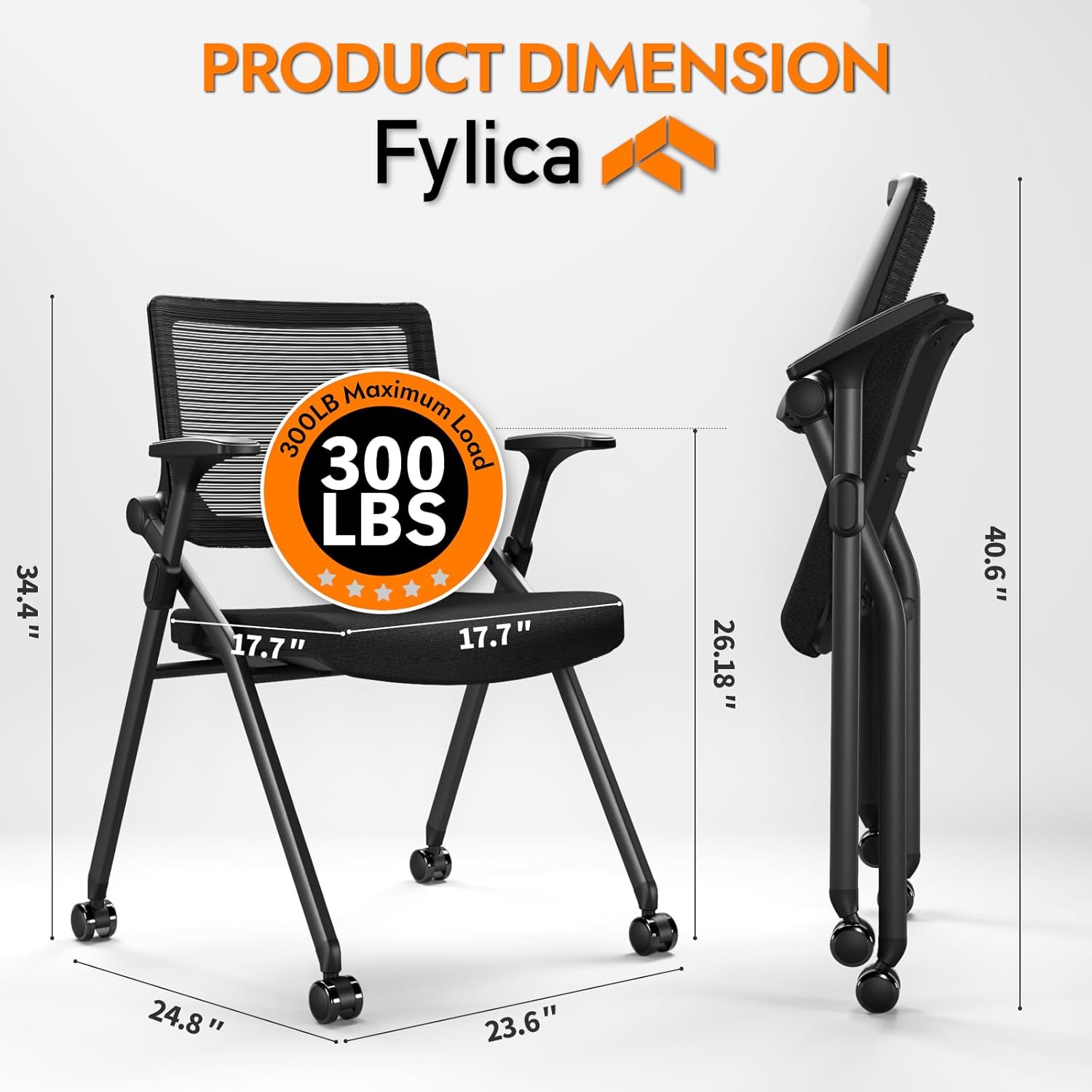 Foldable Office Chair with PU Wheels and Smooth Armrest-Ergonomic Mesh Bouncing Back, Stackable Conference Room Chair, Office Guest & Reception & Meeting Chair (Black)