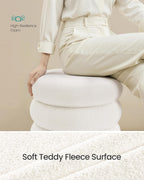 SONGMICS Vanity Stool, Round Ottoman with Storage, Upholstered Foot Stool, Removable Lid, for Living Room, Bedroom, Easy Assembly, 16.9 x 16.9 x 18.5 Inches, Teddy Fleece, White ULOM015WD01