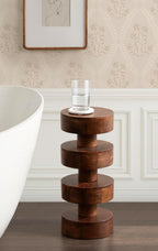 Kate and Laurel Omar Modern Wooden Round Drink Table, 9 x 9 x 20, Walnut Brown, Geometric Floating Disks Circle Mini Table for Use as Small Bedroom Night Stand or Indoor Plant Stand