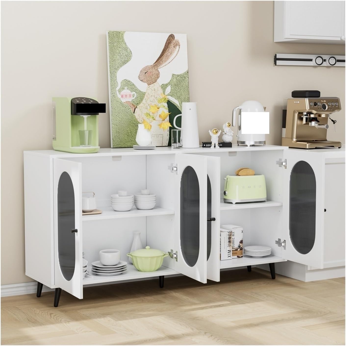 Modern Accent Sideboard Cabinet with Acrylic Doors, Freestanding Storage Cupboard Console Table for Kitchen Dining Living Room Hallway Office, Black/White,for Kitchen
