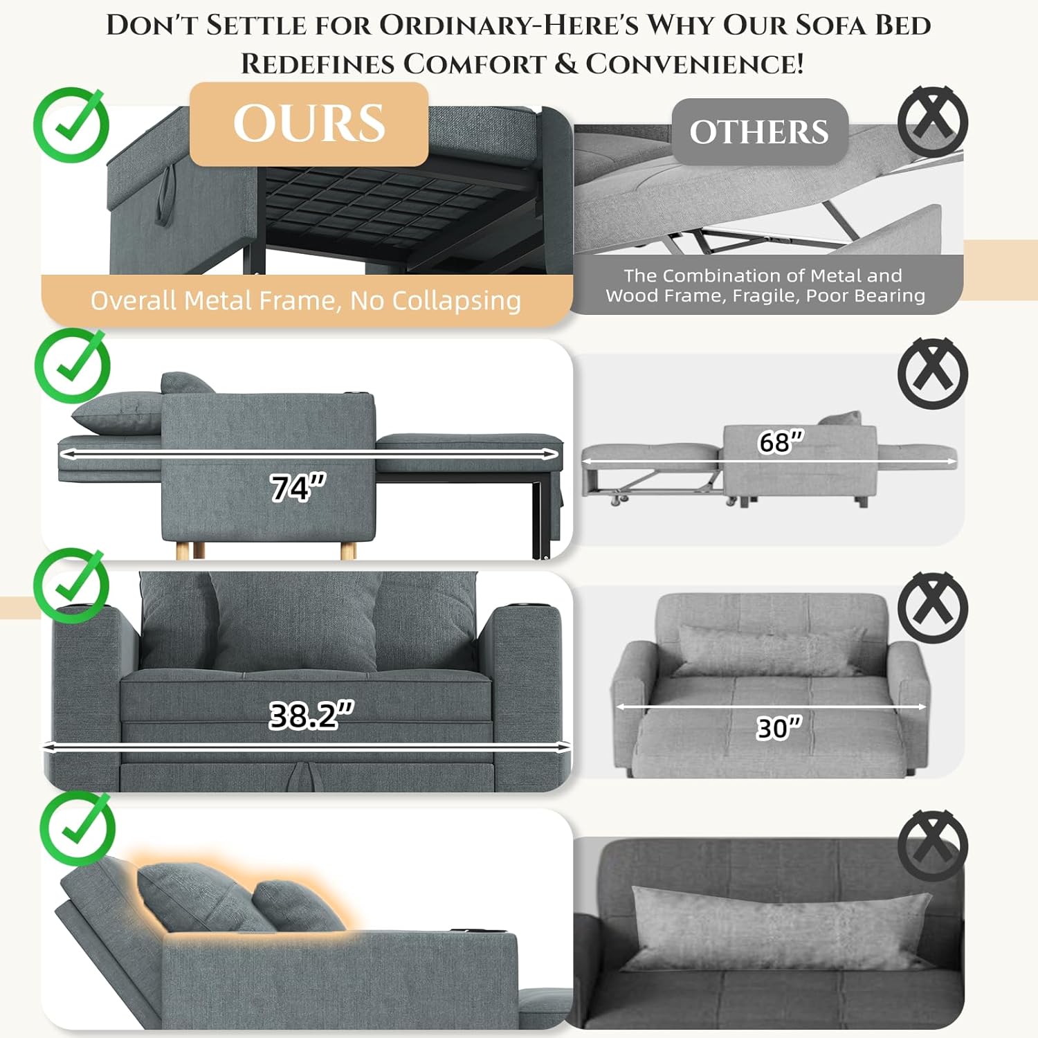 YODOLLA Sleeper Chair for Adults, 38" Extra Wide Convertible Chair Bed, Upgraded 3-in-1 Pull Out Single Sofa with Adjustable Backrest, Cup Holder for Living Room Apartment Small Space, Dark Grey