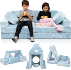 Lunix LX15 Modular Kids Couch 14pcs – Blue + Replacement Yellow Cover – Convertible Play Sofa for Toddlers & Kids – Washable, Soft Foam for Climbing, Building & Resting – Bundle and Save 10%