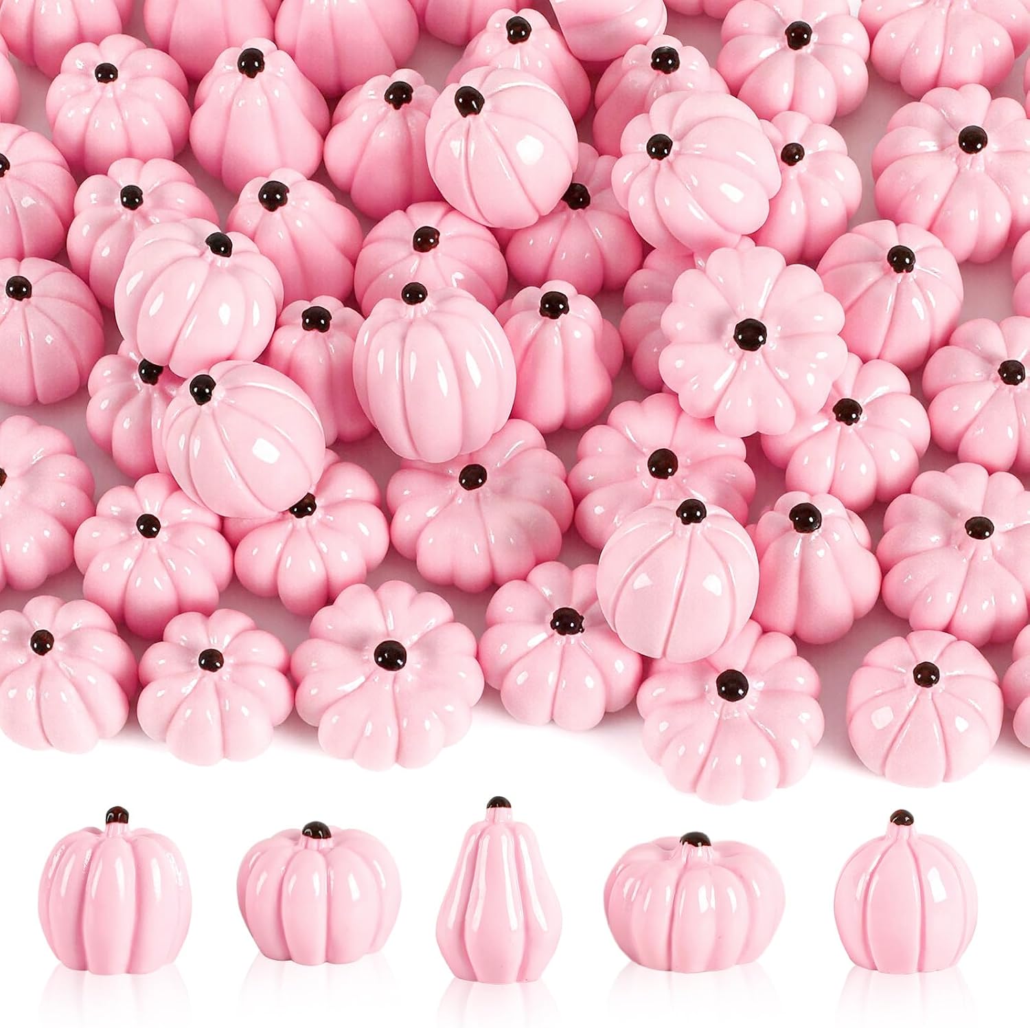 60Pack Mini Pink Resin Pumpkins for Halloween Fall Decorating | Tiny Resin Pumpkins, Halloween Fall Thanksgiving Table, DIY Crafts Vase Fillers, 60Pcs Mini Fake Artificial Pumpkins