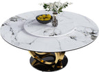Leavader 59" Round Sintered Stone Dining Table with 31.5" Detachable Turntable Design, Modern White Artificial Dining Room Table for 6-8 (White & Golden 2)