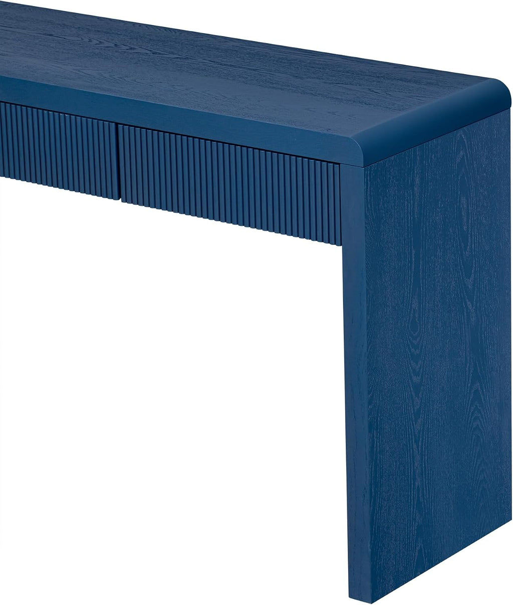 Knocbel Console Table with 3 Fluted Drawers, Rustic Sofa Tables with Solid Wood Veneer & Wood Grain for Entryway Hallway Living Room, 55.1" W x 15.8" D x 29.8" H, Navy