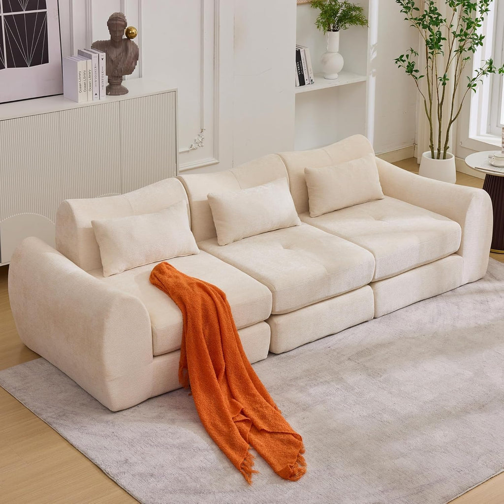 102" Modular Sectional Boneless Couch for Living Room, Convertible Cloud Sofa Bed Couches with Upholstered Deep Seat, No Assembly Needed, Ideal for Small Space Apartment Playroom Bedroom Studio Beige | cloud-like comfy