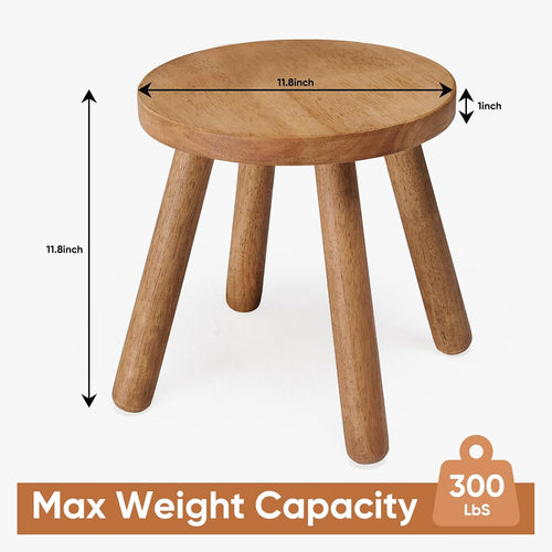 11.8" H Round Solid Wooden Stool Wood Plant Stand Woden Decorative Stool Garden Stool Portable Stand for Kitchen Bathroom Living Room Bedroom