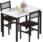 AWQM 3 Piece Dining Table Set for 2, Small Kitchen Table Set for 2 with Chairs,Wood Breakfast Nook Table and Chairs Set of 2,Dinette Set for Small Space,Dining Room,Apartment, White