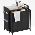 Laundry Hamper 2 Section: Laundry Sorter with Pull-Out Cart - Rolling Laundry Basket Organizer with Shelf and Wheels - Clothes Hamper for Laundry Room Bathroom Bedroom