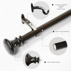 Deco Window Curtain Rods for Windows 18 – 44 Inch, 1 Inch Heavy Duty Extendable Metal Drapery Rod, Adjustable Curtain Rod with Decorative Vaso Finials for Living Room Bedroom, Imperial Bronze