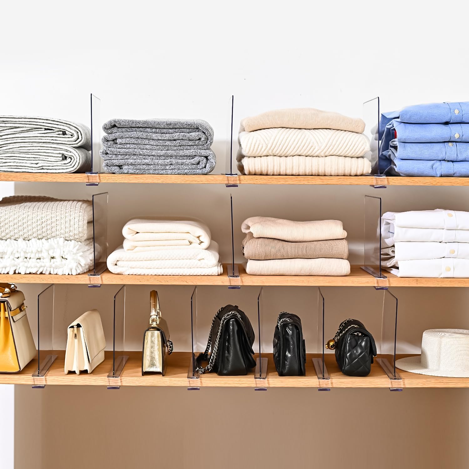 Shelf Dividers，Vertical Purse Organizer for Closet，Thickened and Sturdy Shelf Organizer for Sweater, Shirts, Handbags,8" Tall x 11" (6 Pcs)