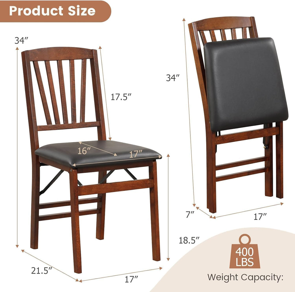 ERGOMASTER Folding Dining Chairs, Foldable Chairs with Padded Seat for Kitchen/Dining/Living Room, Rubber Wood, Slat Back, 4 Pack