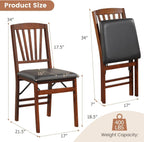 ERGOMASTER Folding Dining Chairs, Foldable Chairs with Padded Seat for Kitchen/Dining/Living Room, Rubber Wood, Slat Back, 4 Pack