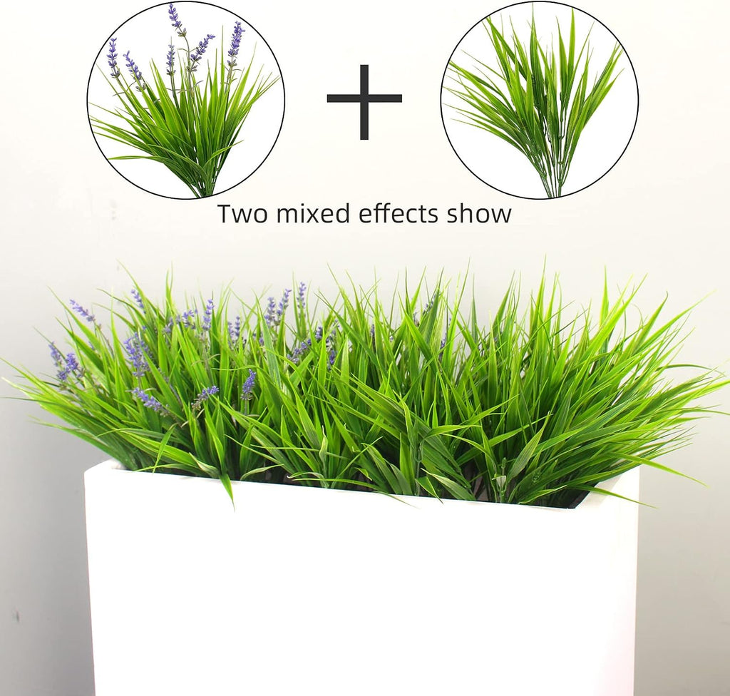 alyptus Artificial Plants Outdoor Fake Monkey Grass with Flowers for Pot UV Resistant Plant Decor for Window Garden Patio Hanging Planter Pathway Front Porch (Grass with Flowers)
