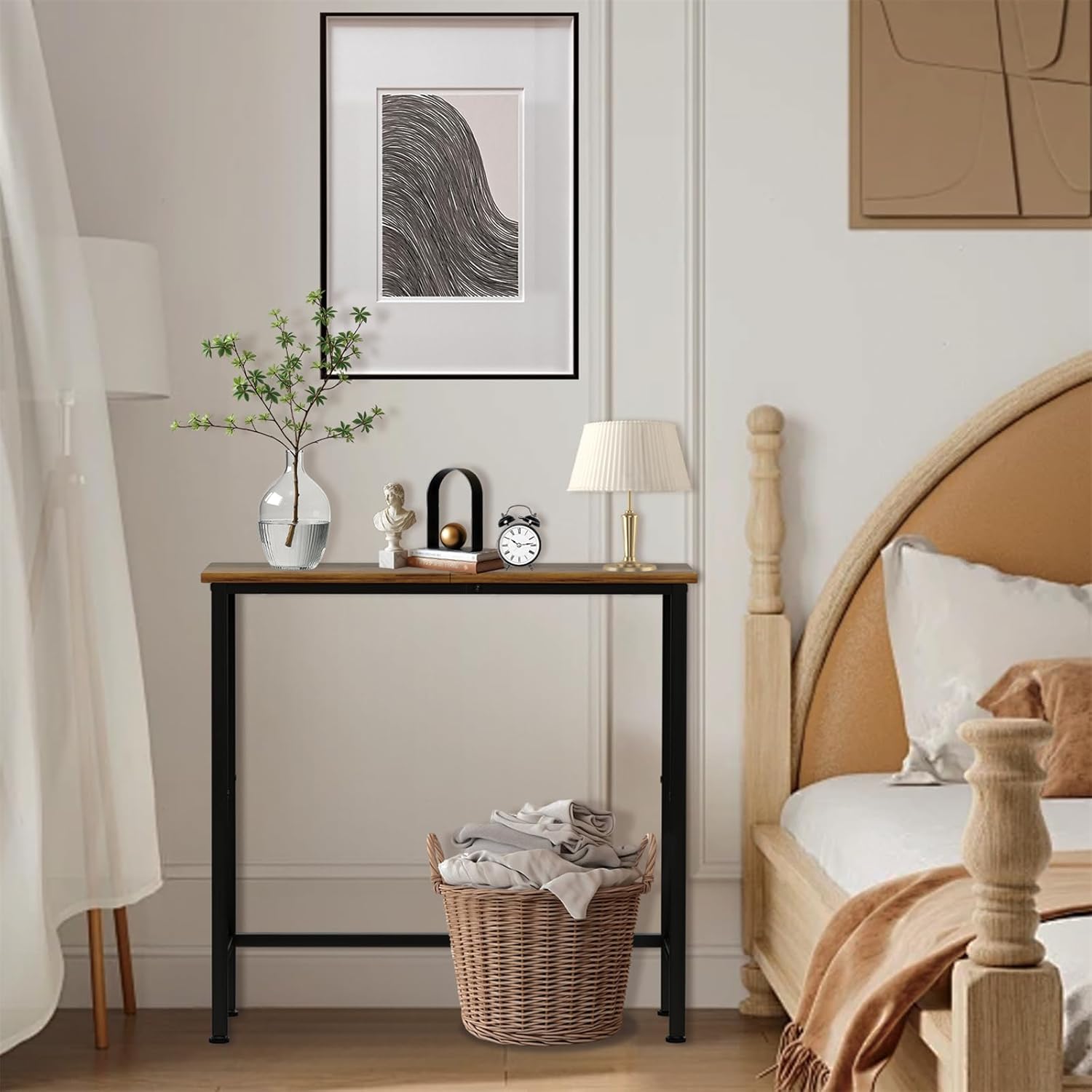 Narrow Console Table, 29.5" Small Entryway Table, Thin Hallway Tables, Slim Sofa Side Tables for Hallway, Living Room, Bedroom, Foyer, Retro Brown