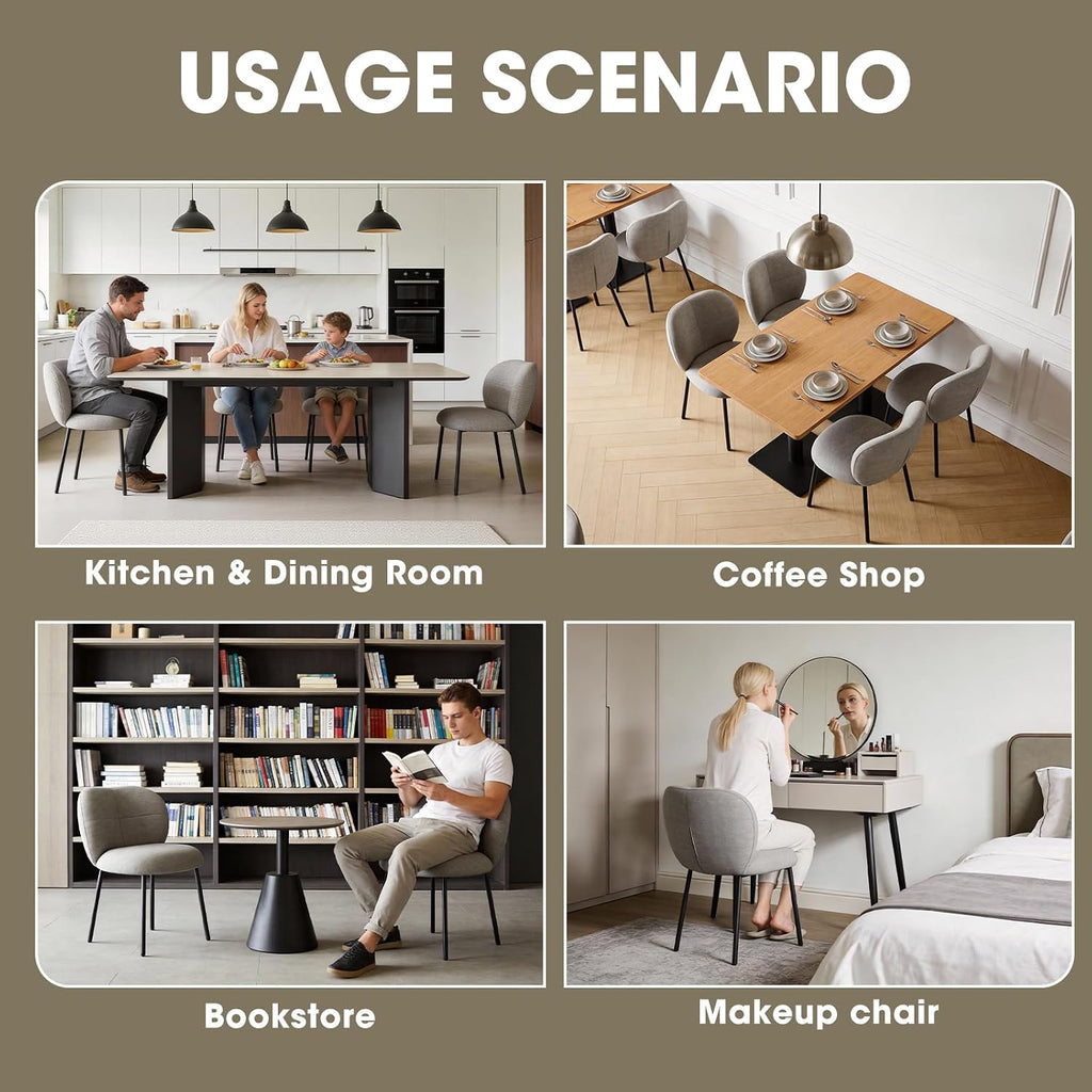 Modern Upholstered Dining Chairs, Linen Fabric Dining Chairs with Padded Seat & Back, Sturdy Metal Legs, Armless Kitchen Accent Chairs, 350 lbs Weight Capacity