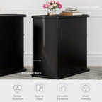 Wood End Table with 3 Drawers, No Assembly Required Narrow Sofa Side Table for Living Room, Vintage Slim Nightstand Bedside Table Bedroom (3 Drawers, Black, 2 Pcs)