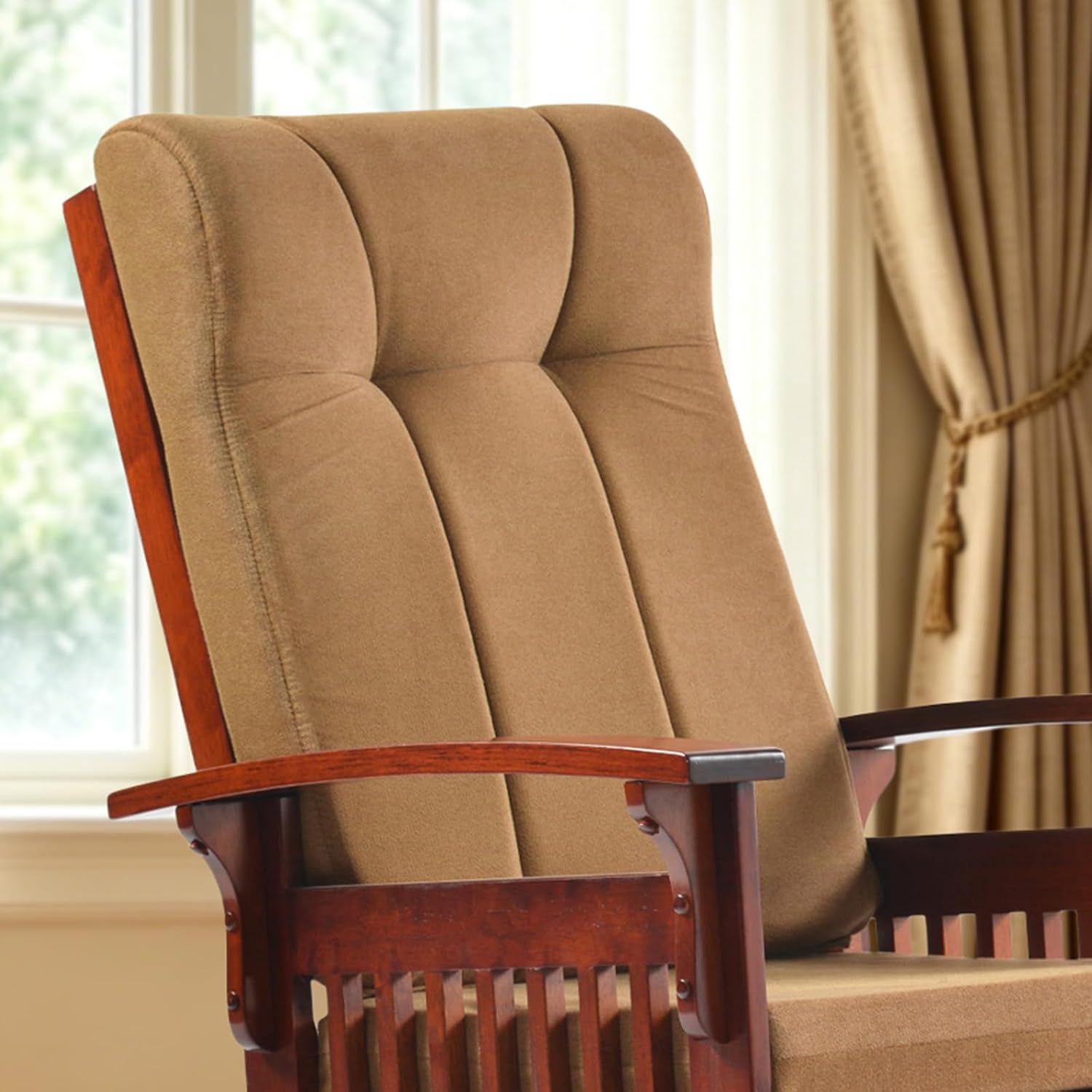 Solid Wood Glider Rocking Chair & Ottoman Set, Perfect for Nursery & Nursing, Padded Cushion with Smooth Rocking Motion, Rustic Finish for Living Room Napping and Reading,Dark Brownish
