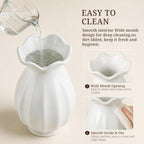 Ceramic Flower Vase with Bow Decor for Home Table Centerpieces White 7.5in | Farmhouse vase perfectly accents dining tables, living rooms, kitchens, bedrooms, bookshelves, coffee tables, and mantels.